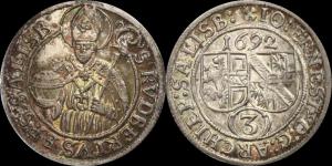 Зальцбург Епископство Иоганн Эрнст фон Тун и Гогенштейн - грошен (3 крейцера) 1692 (Unc-).jpg