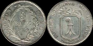 Швейцария, кантон Базель, 3 батцен 1809, КМ198, UNC, proof- like.jpg