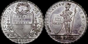 Швейцария - кантон Вауд - 40 батценов 1812 UNC.jpg