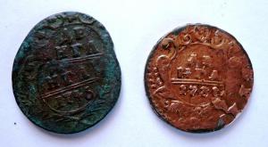 Денга с двойным штемпелем и перечекан..JPG